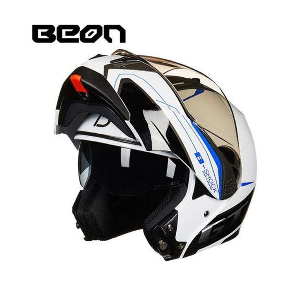 57683 BEON ÇENE AÇILIR VİZÖRLÜ KASK [B700] [BEYAZ-MAVİ] [B-SHOCK] (XL)