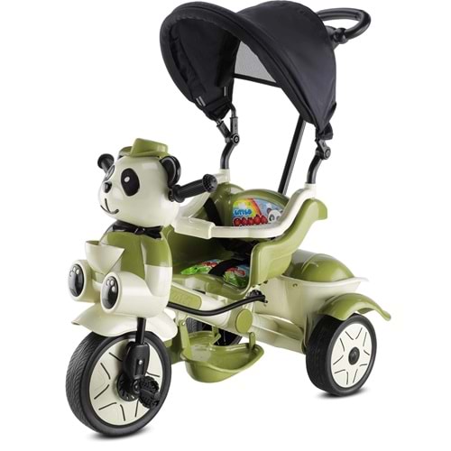 BABYHOPE 127A LÜX LITTLE PANDA ÜÇ TEKER TENTELİ İTMELİ BİSİKLET (YEŞİL BEJ)